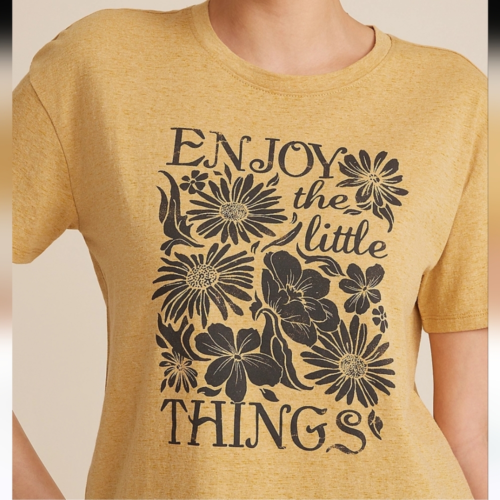 Maurices Mustard Floral "Enjoy the Little Things" CropTop NWOT Boho Floral - Picture 1 of 8